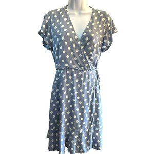 Rails Women's Periwinkle Leanne Polka Dot Wrap Dress Medium Mini Ruffle Trim